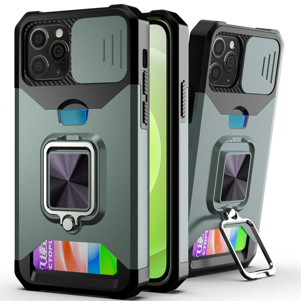 Sliding Camera Cover Design PC + TPU Shockproof Case with Ring Holder & Card Slot, For iPhone 13 Pro Max, For iPhone 11, For iPhone XS Max