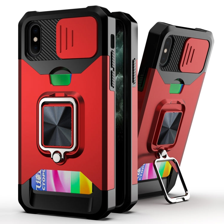 Sliding Camera Cover Design PC + TPU Shockproof Case with Ring Holder & Card Slot, For iPhone 13 Pro Max, For iPhone 11, For iPhone XS Max