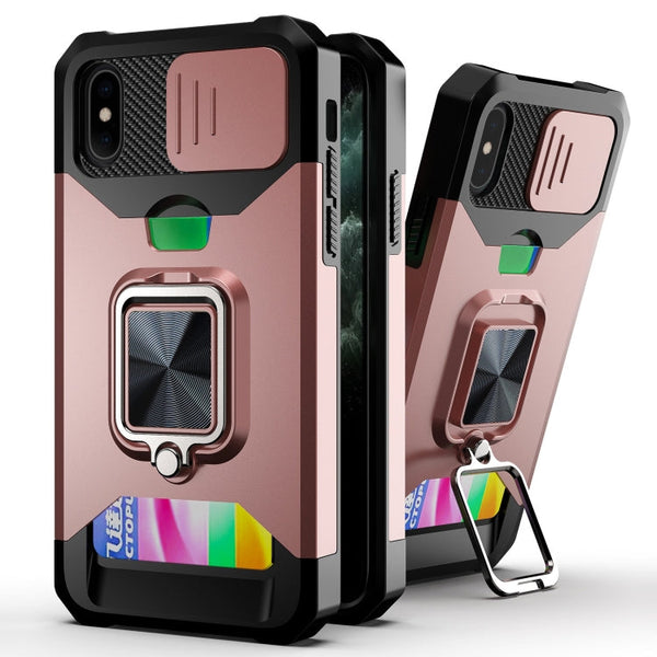 Sliding Camera Cover Design PC + TPU Shockproof Case with Ring Holder & Card Slot, For iPhone 13 Pro Max, For iPhone 11, For iPhone XS Max