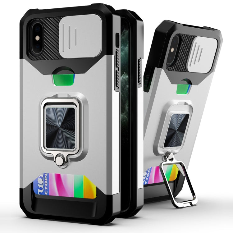 Sliding Camera Cover Design PC + TPU Shockproof Case with Ring Holder & Card Slot, For iPhone 13 Pro Max, For iPhone 11, For iPhone XS Max