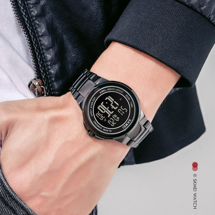 SKMEI 1712 Dual Time LED Digital Display Luminous Stainless Steel Strap Electronic Watch