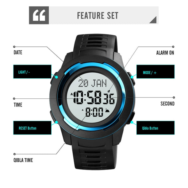 SKMEI 1729 Qibla Calendar Timing Multifunctional LED Digital Display Luminous Electronic Watch