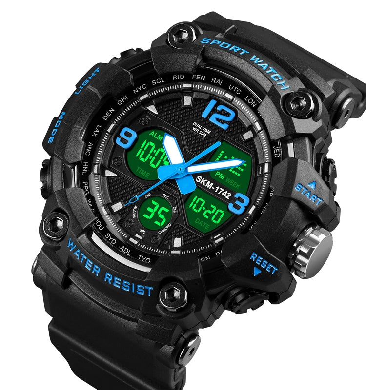 SKMEI 1742 Four-screen LED Digital Display Luminous Sports Shockproof Electronic Watch for Men