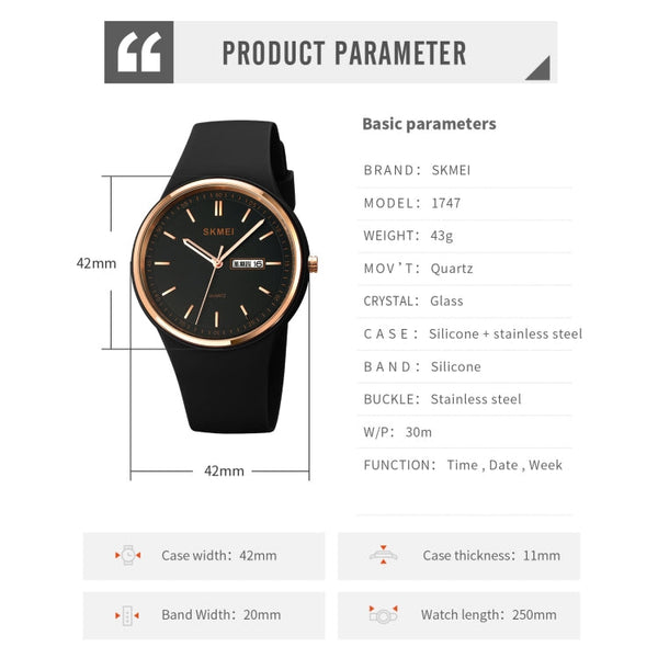 SKMEI 1747 Simple Bar scale Dial Silicone Strap Quartz Watch for Ladies