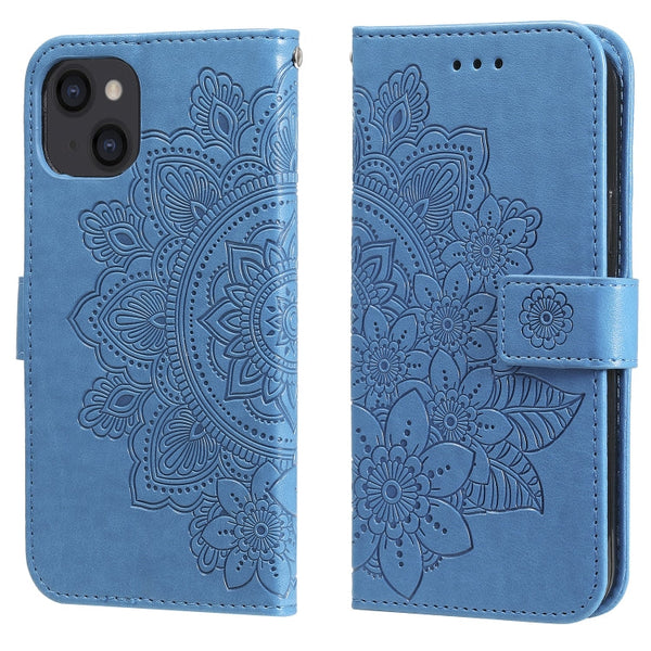 7-petal Flowers Embossing Pattern Horizontal Flip PU Leather Case with Holder & Card Slots & Wallet & Photo Frame, For iPhone 13, For iPhone 13 Mini, For iPhone 13 Pro, For iPhone 13 Pro Max