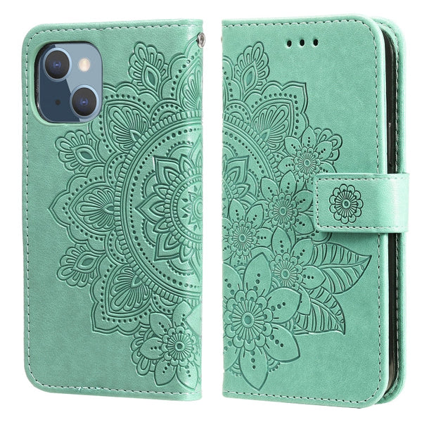 7-petal Flowers Embossing Pattern Horizontal Flip PU Leather Case with Holder & Card Slots & Wallet & Photo Frame, For iPhone 13, For iPhone 13 Mini, For iPhone 13 Pro, For iPhone 13 Pro Max