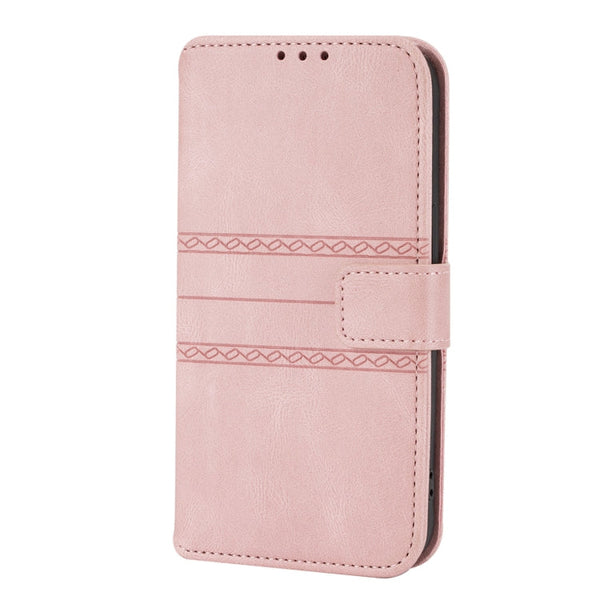 Embossed Striped Magnetic Buckle PU + TPU Horizontal Flip Leather Case with Holder & Card Slot & Wallet & Photo Frame & Sling, For iPhone 13 mini, For iPhone 13, For iPhone 13 Pro, For iPhone 13 Pro Max
