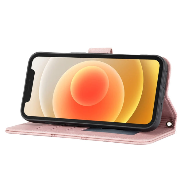 Embossed Striped Magnetic Buckle PU + TPU Horizontal Flip Leather Case with Holder & Card Slot & Wallet & Photo Frame & Sling, For iPhone 13 mini, For iPhone 13, For iPhone 13 Pro, For iPhone 13 Pro Max