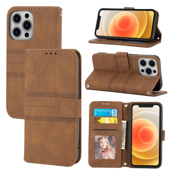 Embossed Striped Magnetic Buckle PU + TPU Horizontal Flip Leather Case with Holder & Card Slot & Wallet & Photo Frame & Sling, For iPhone 13 mini, For iPhone 13, For iPhone 13 Pro, For iPhone 13 Pro Max