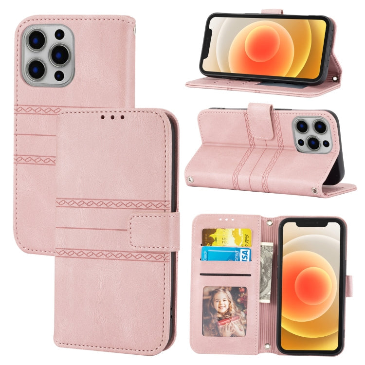Embossed Striped Magnetic Buckle PU + TPU Horizontal Flip Leather Case with Holder & Card Slot & Wallet & Photo Frame & Sling, For iPhone 13 mini, For iPhone 13, For iPhone 13 Pro, For iPhone 13 Pro Max