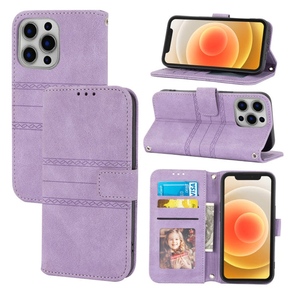 Embossed Striped Magnetic Buckle PU + TPU Horizontal Flip Leather Case with Holder & Card Slot & Wallet & Photo Frame & Sling, For iPhone 12 Pro, For iPhone 12 Pro Max, For iPhone 11, For iPhone 11 Pro