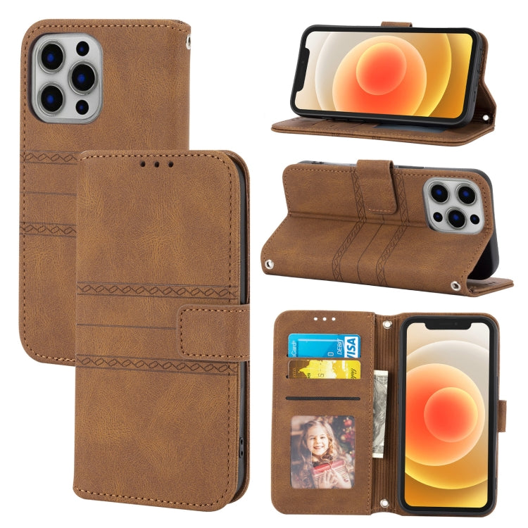 Embossed Striped Magnetic Buckle PU + TPU Horizontal Flip Leather Case with Holder & Card Slot & Wallet & Photo Frame & Sling, For iPhone 12 Pro, For iPhone 12 Pro Max, For iPhone 11, For iPhone 11 Pro
