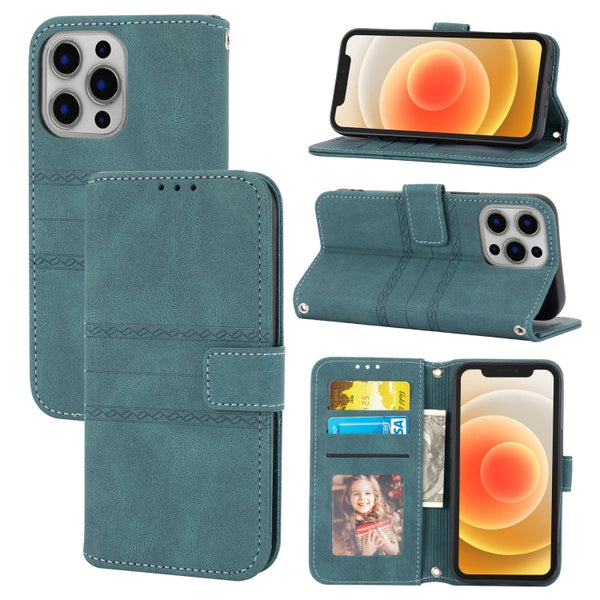 Embossed Striped Magnetic Buckle PU + TPU Horizontal Flip Leather Case with Holder & Card Slot & Wallet & Photo Frame & Sling, For iPhone 12 Pro, For iPhone 12 Pro Max, For iPhone 11, For iPhone 11 Pro