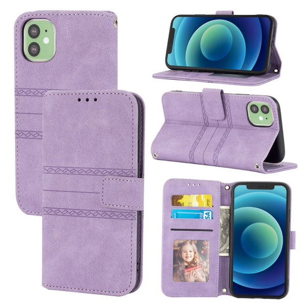 Embossed Striped Magnetic Buckle PU + TPU Horizontal Flip Leather Case with Holder & Card Slot & Wallet & Photo Frame & Sling, For iPhone 11 Pro Max, For iPhone XS / X, For iPhone XS Max, For iPhone XR