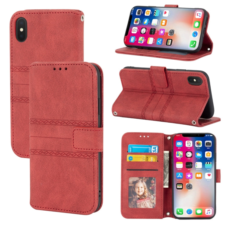 Embossed Striped Magnetic Buckle PU + TPU Horizontal Flip Leather Case with Holder & Card Slot & Wallet & Photo Frame & Sling, For iPhone 11 Pro Max, For iPhone XS / X, For iPhone XS Max, For iPhone XR