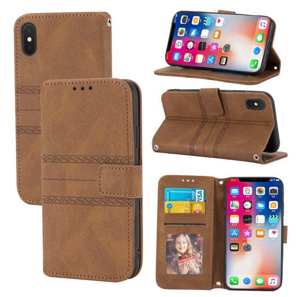 Embossed Striped Magnetic Buckle PU + TPU Horizontal Flip Leather Case with Holder & Card Slot & Wallet & Photo Frame & Sling, For iPhone 11 Pro Max, For iPhone XS / X, For iPhone XS Max, For iPhone XR