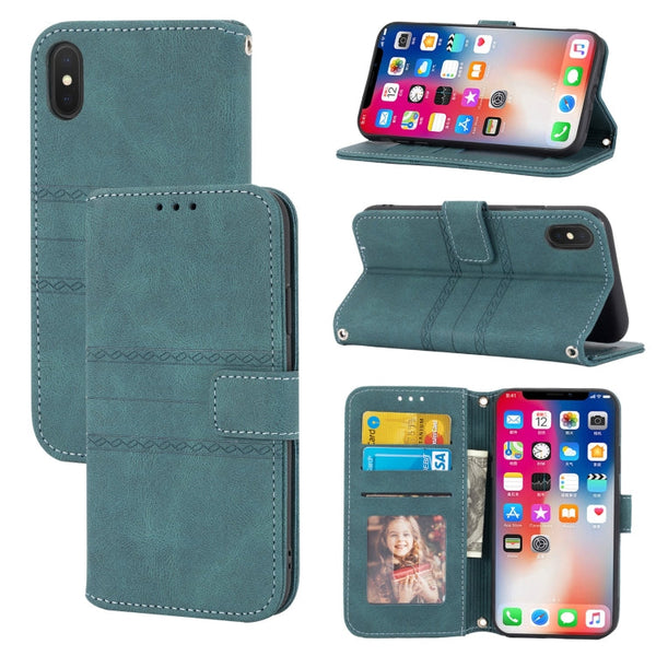 Embossed Striped Magnetic Buckle PU + TPU Horizontal Flip Leather Case with Holder & Card Slot & Wallet & Photo Frame & Sling, For iPhone 11 Pro Max, For iPhone XS / X, For iPhone XS Max, For iPhone XR
