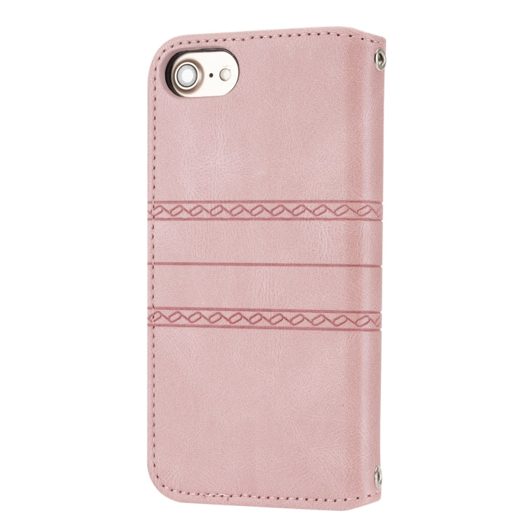 Embossed Striped Magnetic Buckle PU + TPU Horizontal Flip Leather Case with Holder & Card Slot & Wallet & Photo Frame & Sling, For iPhone 8 / 7 / 6, For iPhone 8 Plus / 7 Plus / 6 Plus