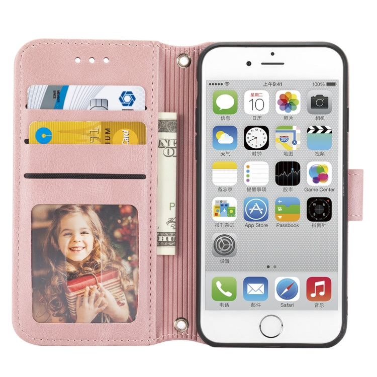 Embossed Striped Magnetic Buckle PU + TPU Horizontal Flip Leather Case with Holder & Card Slot & Wallet & Photo Frame & Sling, For iPhone 8 / 7 / 6, For iPhone 8 Plus / 7 Plus / 6 Plus