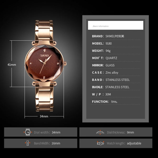 SKMEI 9180 Starry Sky Dial Stainless Steel Strap Quartz Watch for Ladies