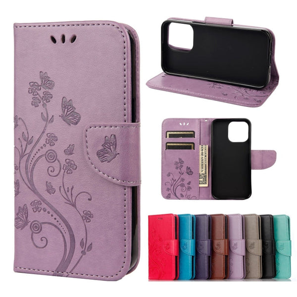 Butterfly Flower Pattern Horizontal Flip Leather Case with Holder & Card Slots & Wallet, For Samsung Galaxy A03s 164mm, For iPhone 13 mini, For iPhone 13