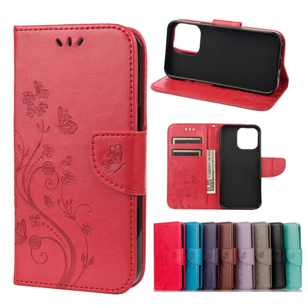 Butterfly Flower Pattern Horizontal Flip Leather Case with Holder & Card Slots & Wallet, For Samsung Galaxy A03s 164mm, For iPhone 13 mini, For iPhone 13