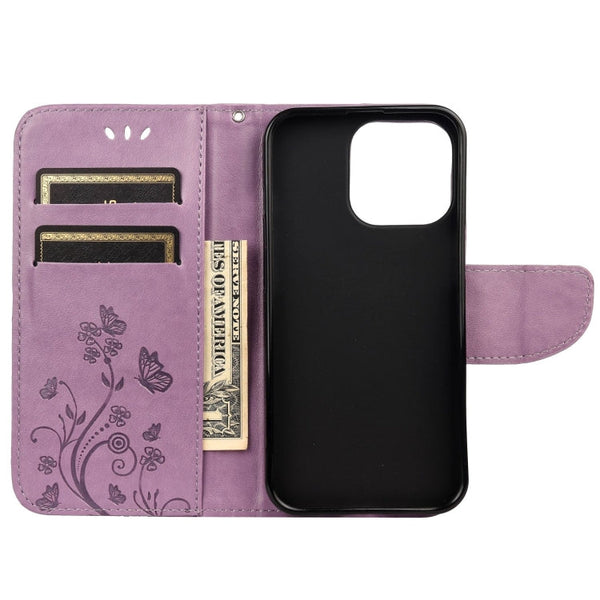 Butterfly Flower Pattern Horizontal Flip Leather Case with Holder & Card Slots & Wallet, For iPhone 13 Pro, For iPhone 13 Pro Max
