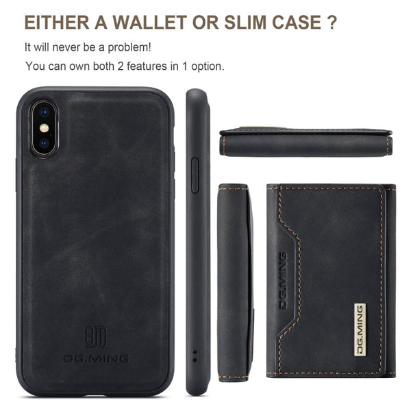 DG.MING M2 Series 3-Fold Multi Card Bag + Magnetic Back Cover Shockproof Case with Wallet & Holder Function, For iPhone X, For iPhone XS, For iPhone XS Max
