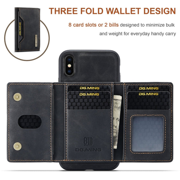 DG.MING M2 Series 3-Fold Multi Card Bag + Magnetic Back Cover Shockproof Case with Wallet & Holder Function, For iPhone X, For iPhone XS, For iPhone XS Max