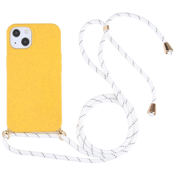 Wheat Straw Material + TPU Shockproof Case with Neck Lanyard, For iPhone 13 mini, For iPhone 13, For iPhone 13 Pro