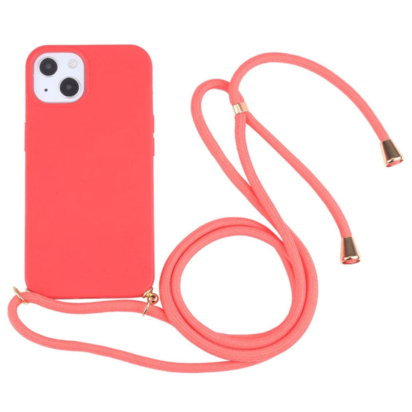 Wheat Straw Material + TPU Shockproof Case with Neck Lanyard, For iPhone 13 mini, For iPhone 13, For iPhone 13 Pro