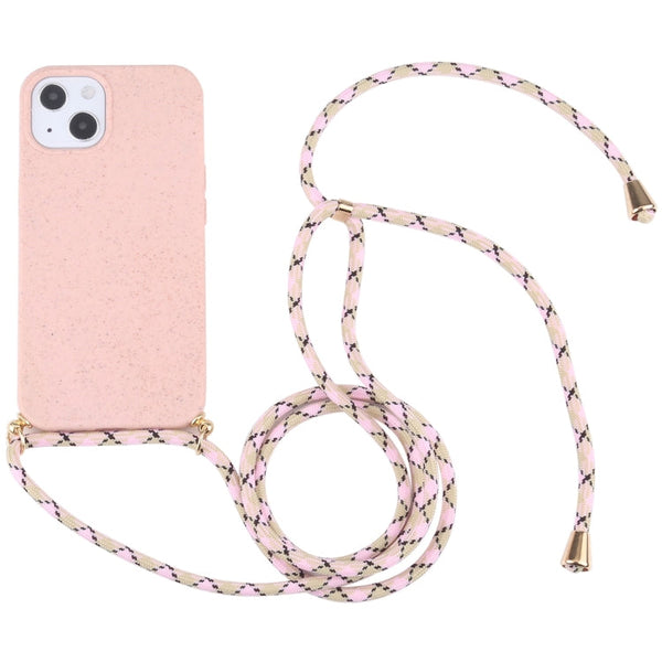 Wheat Straw Material + TPU Shockproof Case with Neck Lanyard, For iPhone 13 mini, For iPhone 13, For iPhone 13 Pro