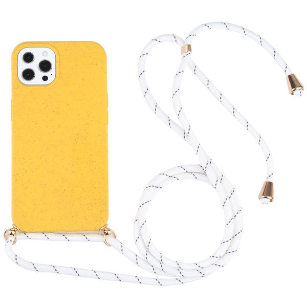 Wheat Straw Material + TPU Shockproof Case with Neck Lanyard, For iPhone 13 mini, For iPhone 13, For iPhone 13 Pro