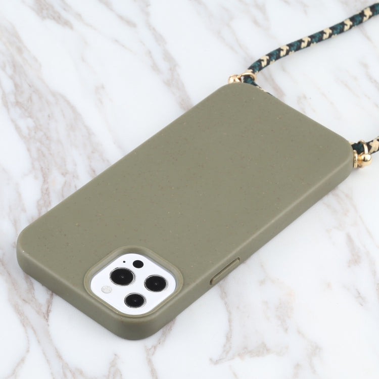 Wheat Straw Material + TPU Shockproof Case with Neck Lanyard, For iPhone 13 Pro Max