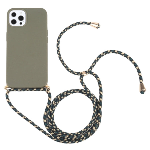 Wheat Straw Material + TPU Shockproof Case with Neck Lanyard, For iPhone 13 Pro Max