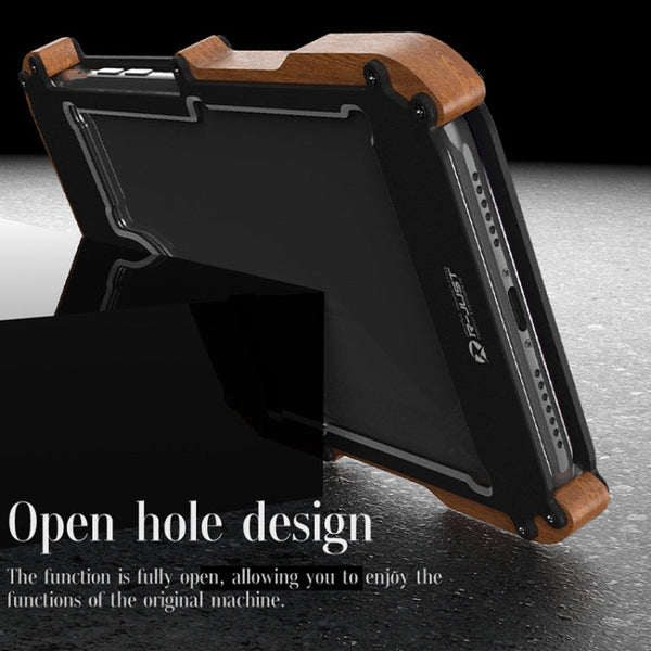 R-JUST Ironwood Man Shockproof Metal + Wood Bumper Protective Case, For iPhone 13, For iPhone 13 Pro, For iPhone 13 Pro Max