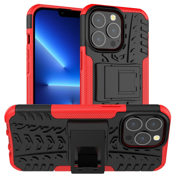 Tire Texture Shockproof TPU+PC Protective Case with Holder, For iPhone 13 mini, For iPhone 13, For iPhone 13 Pro