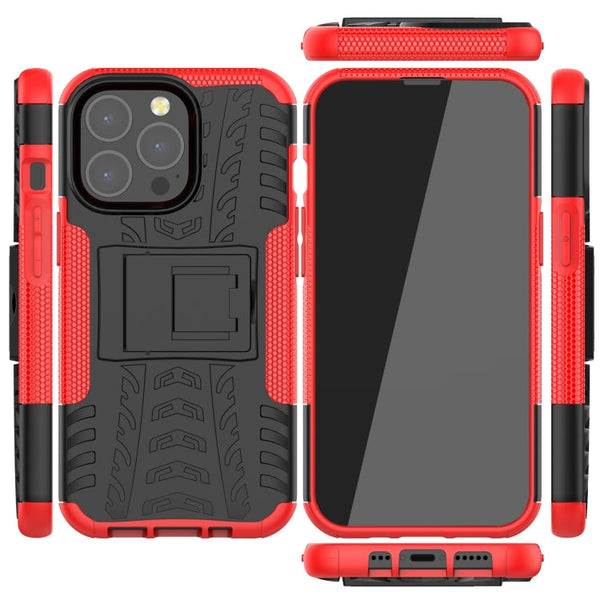 Tire Texture Shockproof TPU+PC Protective Case with Holder, For iPhone 13 Pro Max