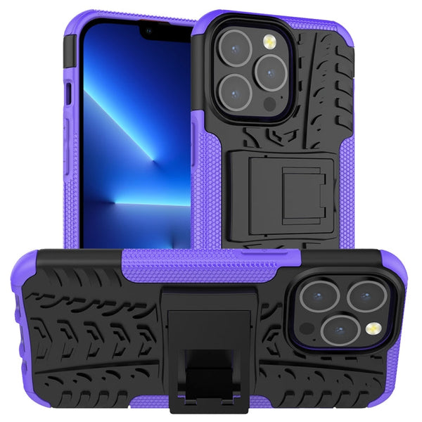 Tire Texture Shockproof TPU+PC Protective Case with Holder, For iPhone 13 Pro Max