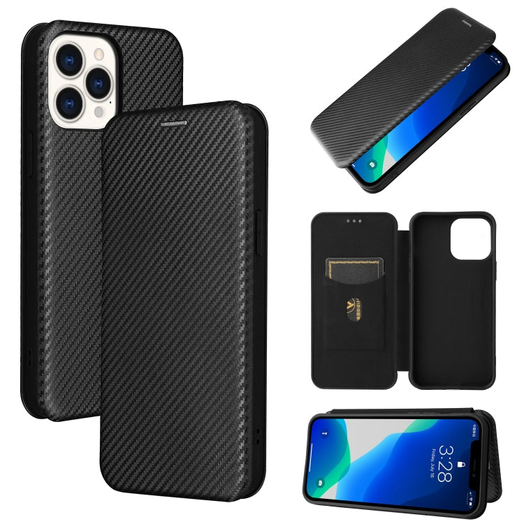 Carbon Fiber Texture Magnetic Horizontal Flip TPU + PC + PU Leather Case with Card Slot, For iPhone 13 Pro Max, For iPhone 13 Pro, For iPhone 13, For iPhone 13 mini
