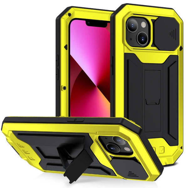 R-JUST Sliding Camera Shockproof Waterproof Dust-proof Metal + Silicone Protective Case with Holder, For iPhone 13 mini, For iPhone 13, For iPhone 13 Pro, For iPhone 13 Pro Max