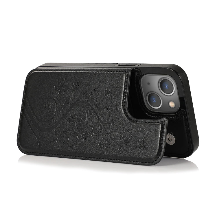 Butterflies Flowers Double Buckle PU + TPU Protective Case with Holder & Card Slots & Photo Frame, For iPhone 13 mini, For iPhone 13