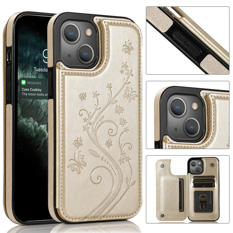 Butterflies Flowers Double Buckle PU + TPU Protective Case with Holder & Card Slots & Photo Frame, For iPhone 13 Pro, For iPhone 13 Pro Max