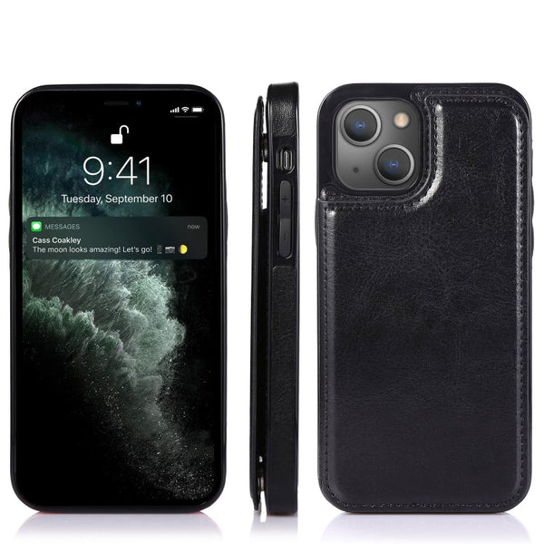 Double Buckle Shockproof PU Protective Case with Card Slots & Holder, For iPhone 13, For  iPhone 13 Mini, For iPhone 13 Pro