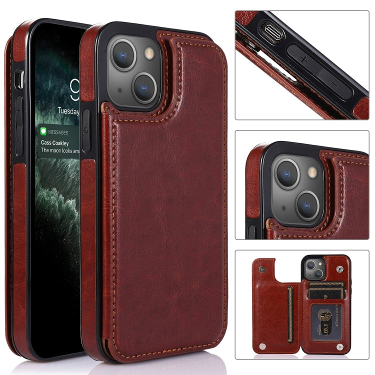 Double Buckle Shockproof PU Protective Case with Card Slots & Holder, For iPhone 13 Pro Max