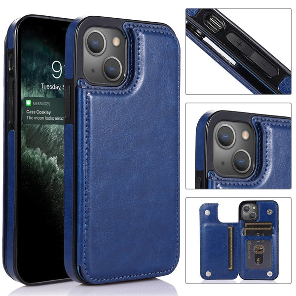 Double Buckle Shockproof PU Protective Case with Card Slots & Holder, For iPhone 13 Pro Max
