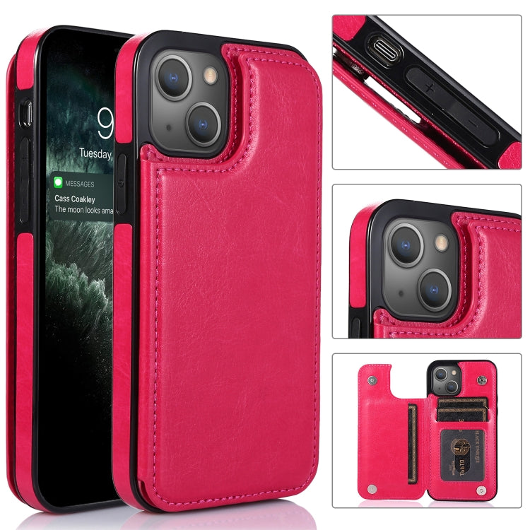 Double Buckle Shockproof PU Protective Case with Card Slots & Holder, For iPhone 13 Pro Max