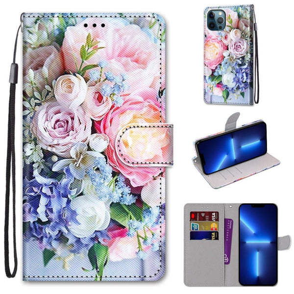 Coloured Drawing Cross Texture Horizontal Flip PU Leather Case with Holder & Card Slots & Wallet & Lanyard, For iPhone 13 Pro