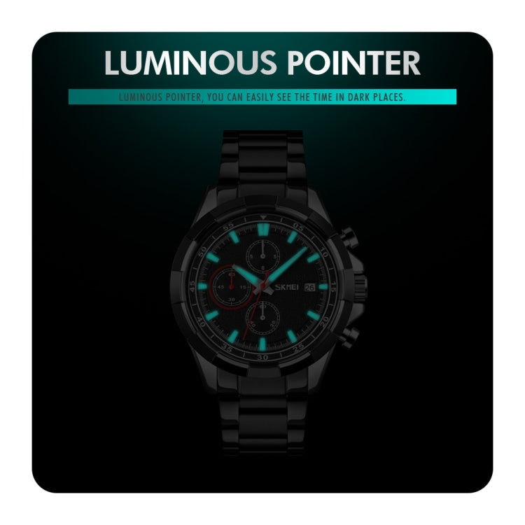 SKMEI 9192 Men Calendar Timing Stainless Steel Belt Luminous Quartz Watch