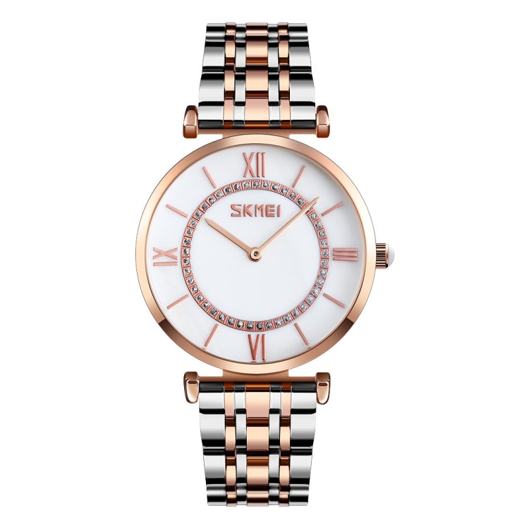 SKMEI 9198 Simple Roman Numeral Dial Metal Belt Quartz Watch for Couples